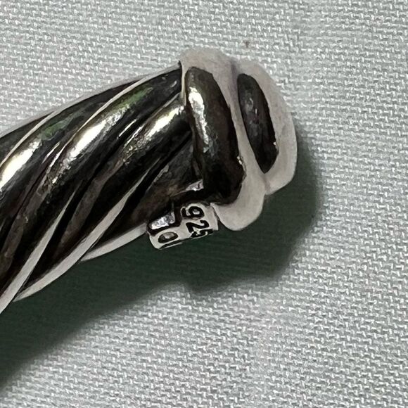 David Yurman 925 Sterling Silver 750 (18K) Yellow Gold Twist Cable Cuff Bracelet - Picture 10 of 15